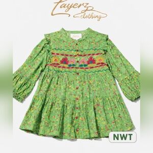 NWT Layerz Gemma Green Embroidered Boho Tunic Top Medium Boho Western
